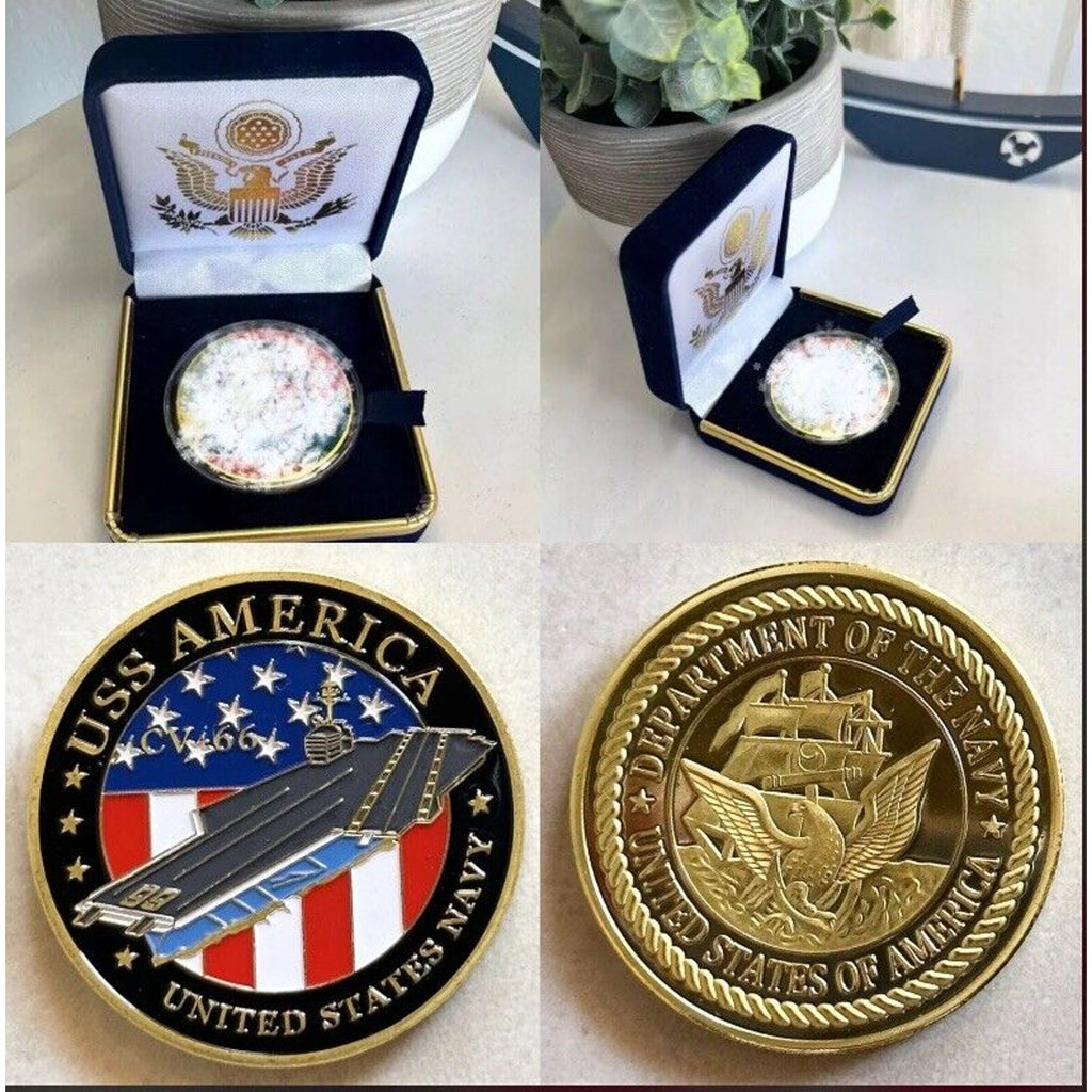 US NAVY - USS AMERICA CV-66 Aircraft Carrier Presidential Gift Box Coin