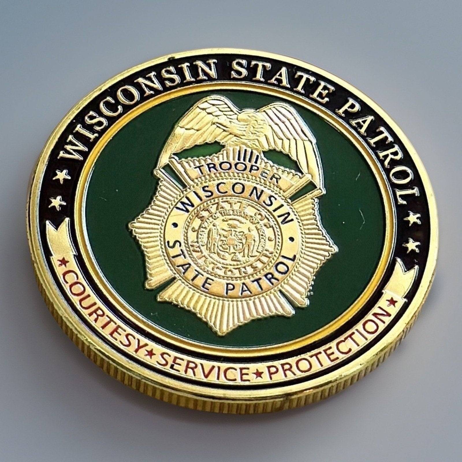 WISCONSIN STATE PATROL Challenge Coin With Blue Velvet Case. Fast Shipping!
