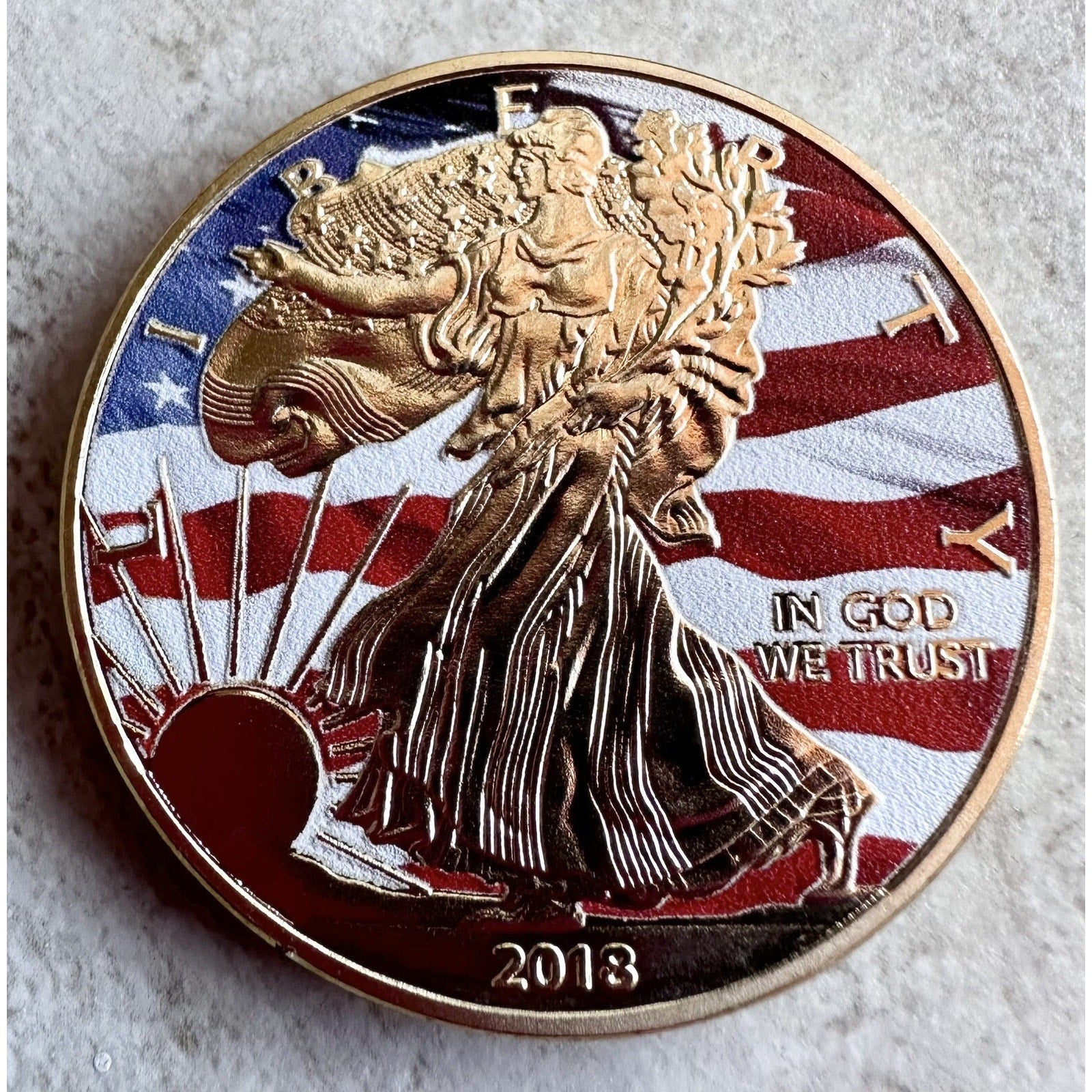 Statue Of Liberty Challenge Coin Painted Gift Collection w/ Retirement Award