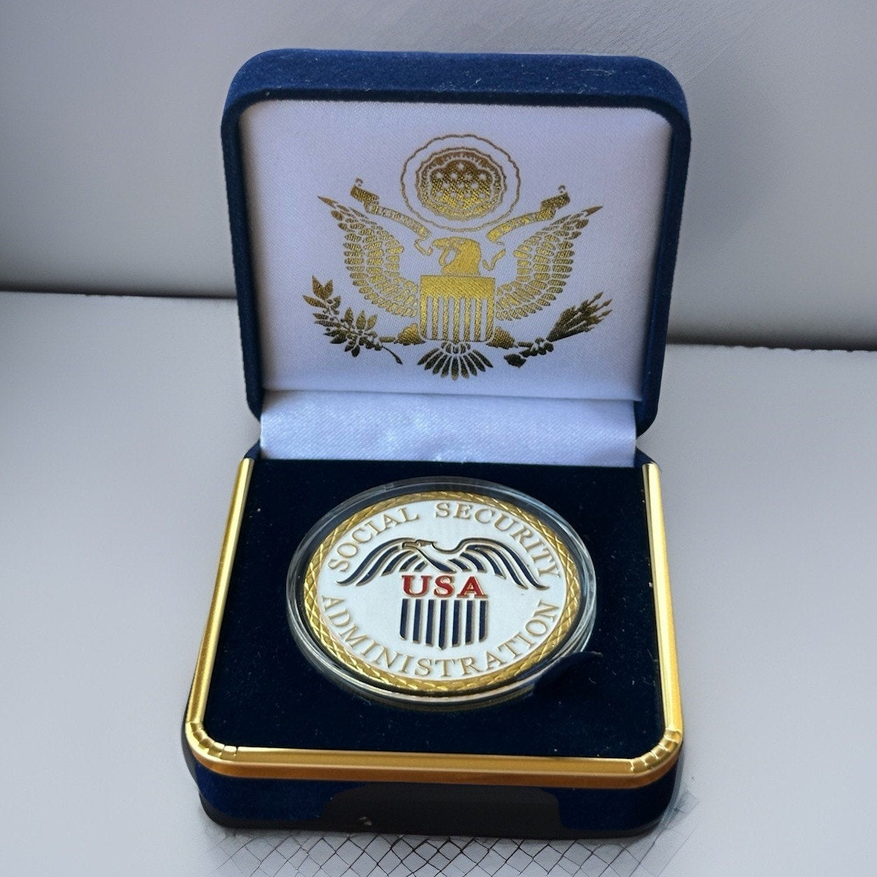 SSA Challenge Coin United States Social Security Administration With Blue Case