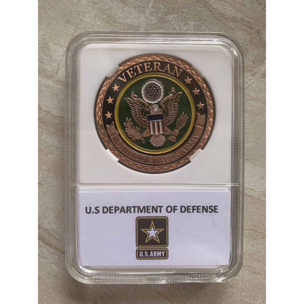 US Army Veteran Challenge Coin Copper with Case US Army