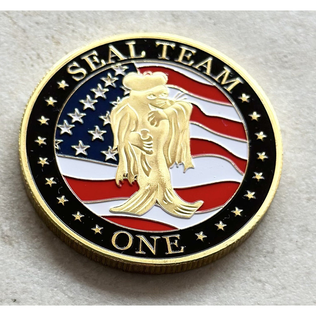 US NAVY SEAL TEAM ONE Challenge With White Display Case. OFFICIAL LIC 23125