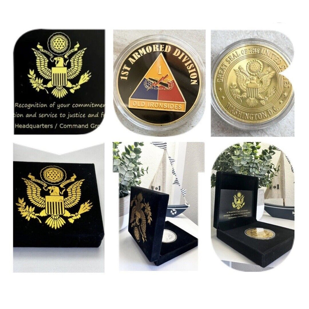US ARMY 1st ARMORED DIVISION "Hell On Wheels" Challenge Coin With Velvet Case
