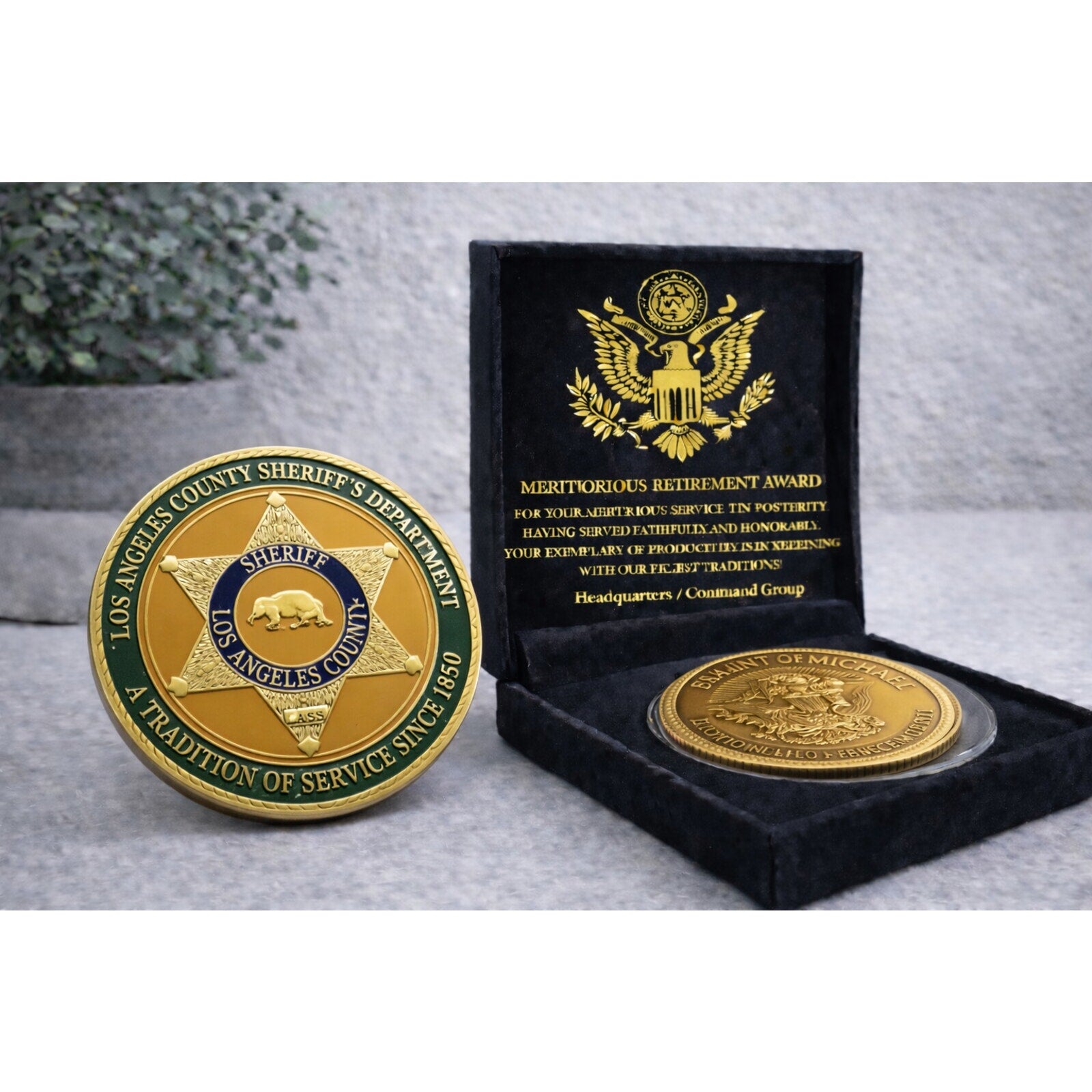 Los Angeles LA county sheriff LASD Police challenge coin w/ Retirement Award