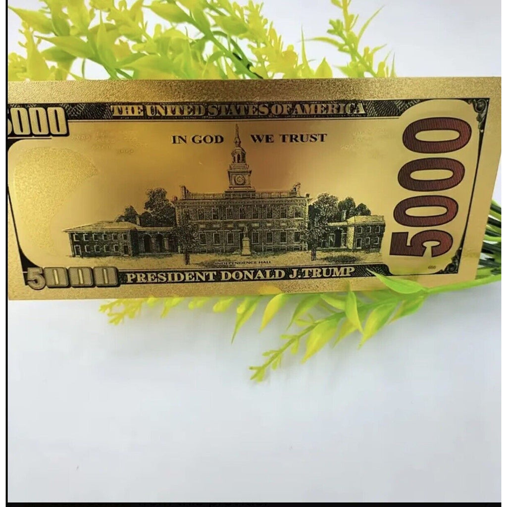 President Donald Trump Colorized $5000 Dollar Bill Gold Foil Banknote