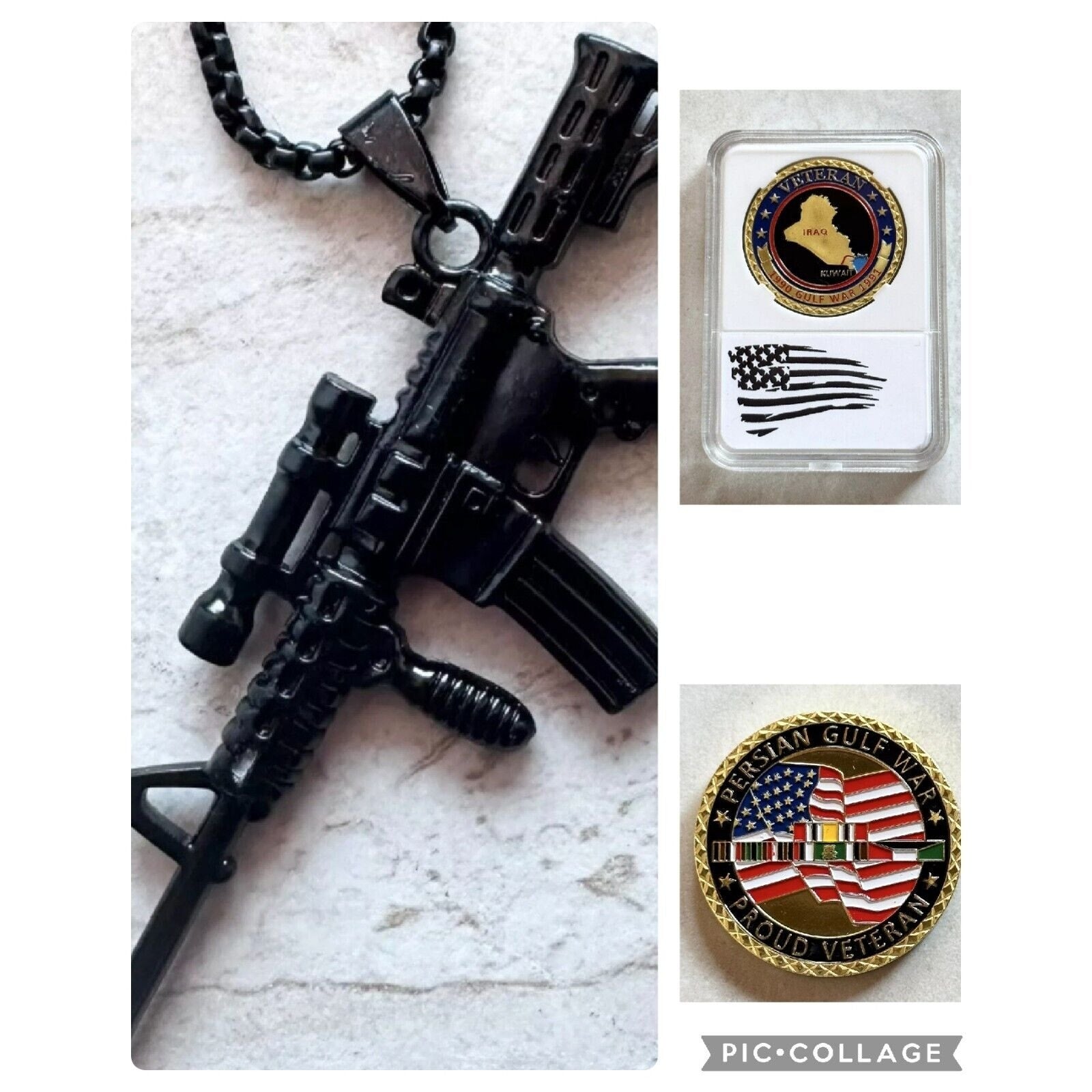 2pcs U.S. Military IRAQ VETERAN Challenge Coin (1990 Gulf War 1990) And Dog Tag