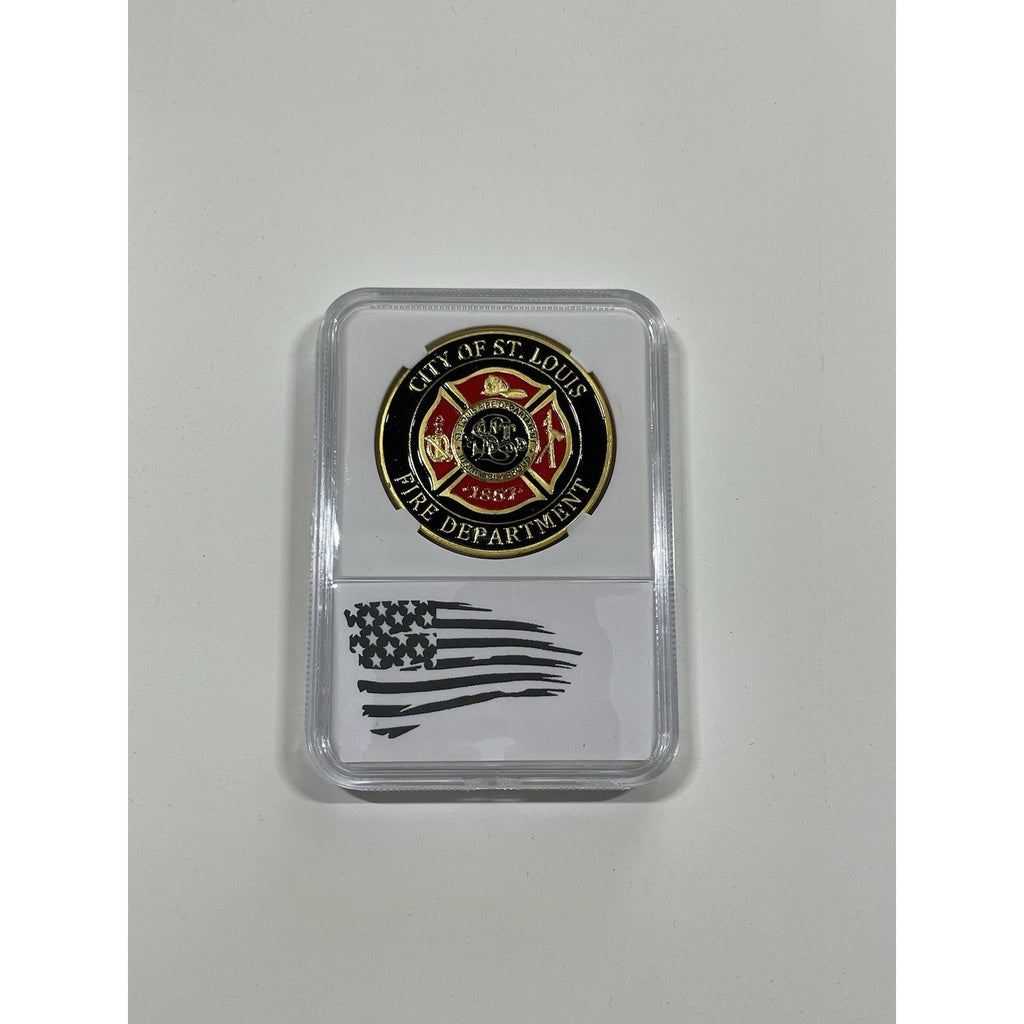 ST. LOUIS FIRE DEPT. Challenge Coin. White Display Case OFFICIAL LIC 23125