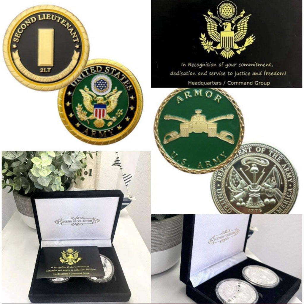 2pcs Army Rank 2LT 2nd O-2 And Armor Coin