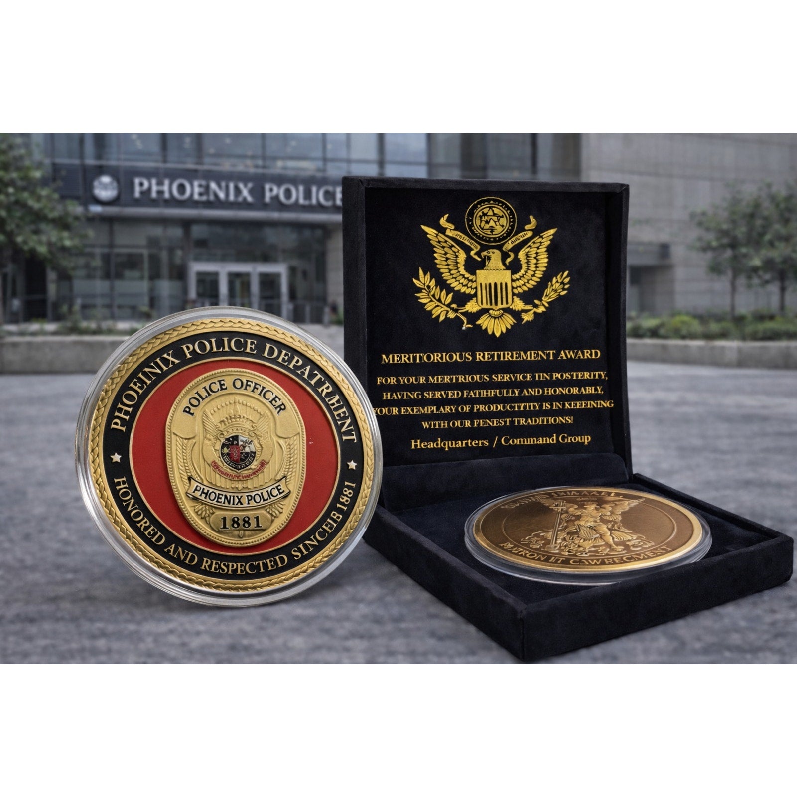 CITY OF PHOENIX POLICE DEPT Challenge Coin w/ Retirement Award