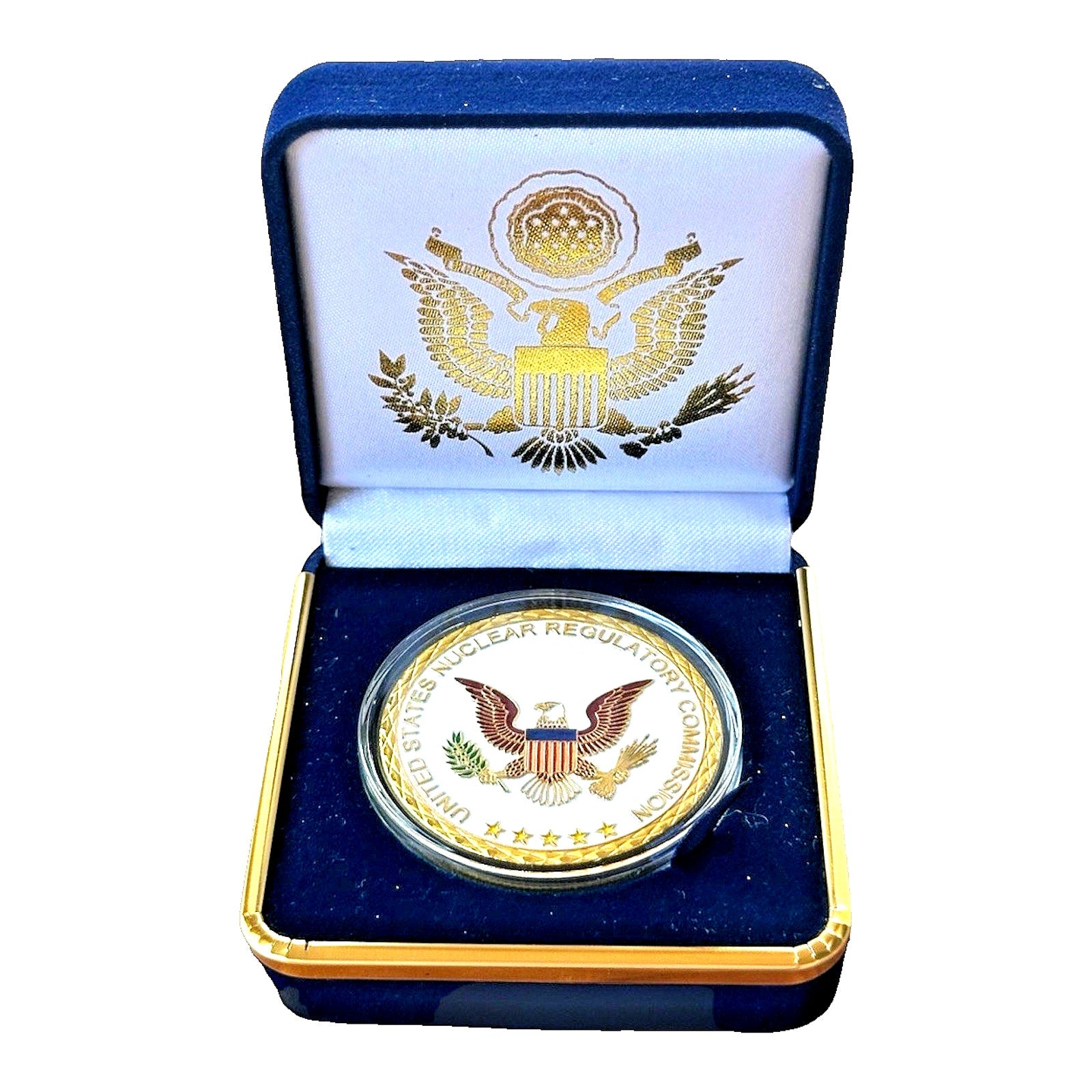 Nuclear Regulatory Commission Challenge Coin With Blue Velvet Case.