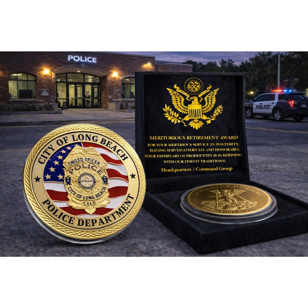 City Of Long Beach, Calif. Police Dept Challenge Coin w/ Retirement Award