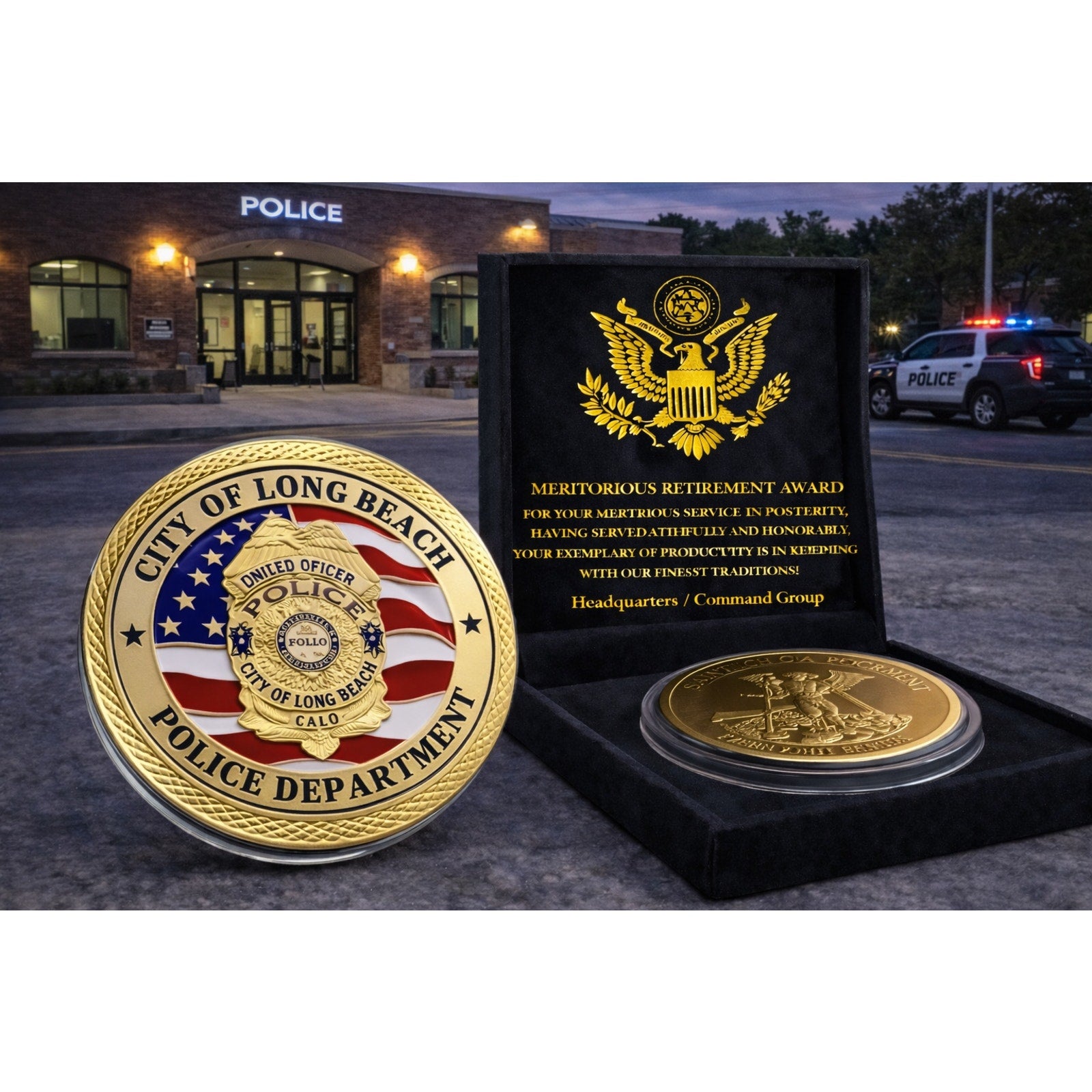 City Of Long Beach, Calif. Police Dept Challenge Coin w/ Retirement Award
