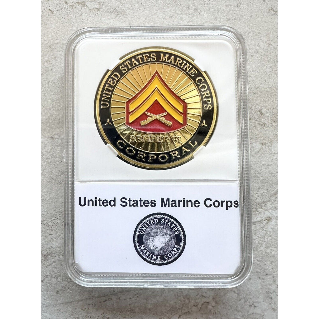 CORPORAL E-4 Rank USMC Challenge Coin US Marine Corps USMC With Case