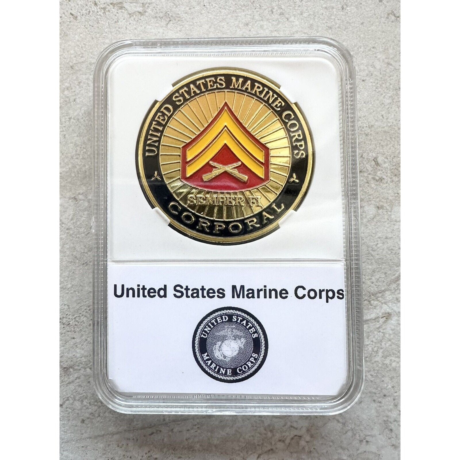 CORPORAL E-4 Rank USMC Challenge Coin US Marine Corps USMC With Case