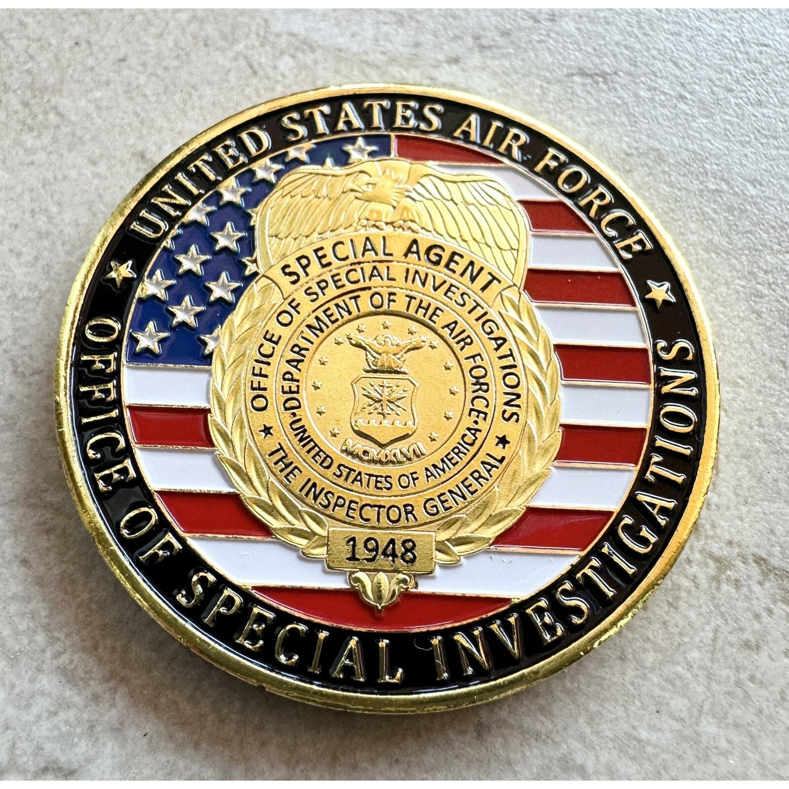 U.S Air Force OFFICE OF SPECIAL INVESTIGATIONS Coin W/ Retirement Award
