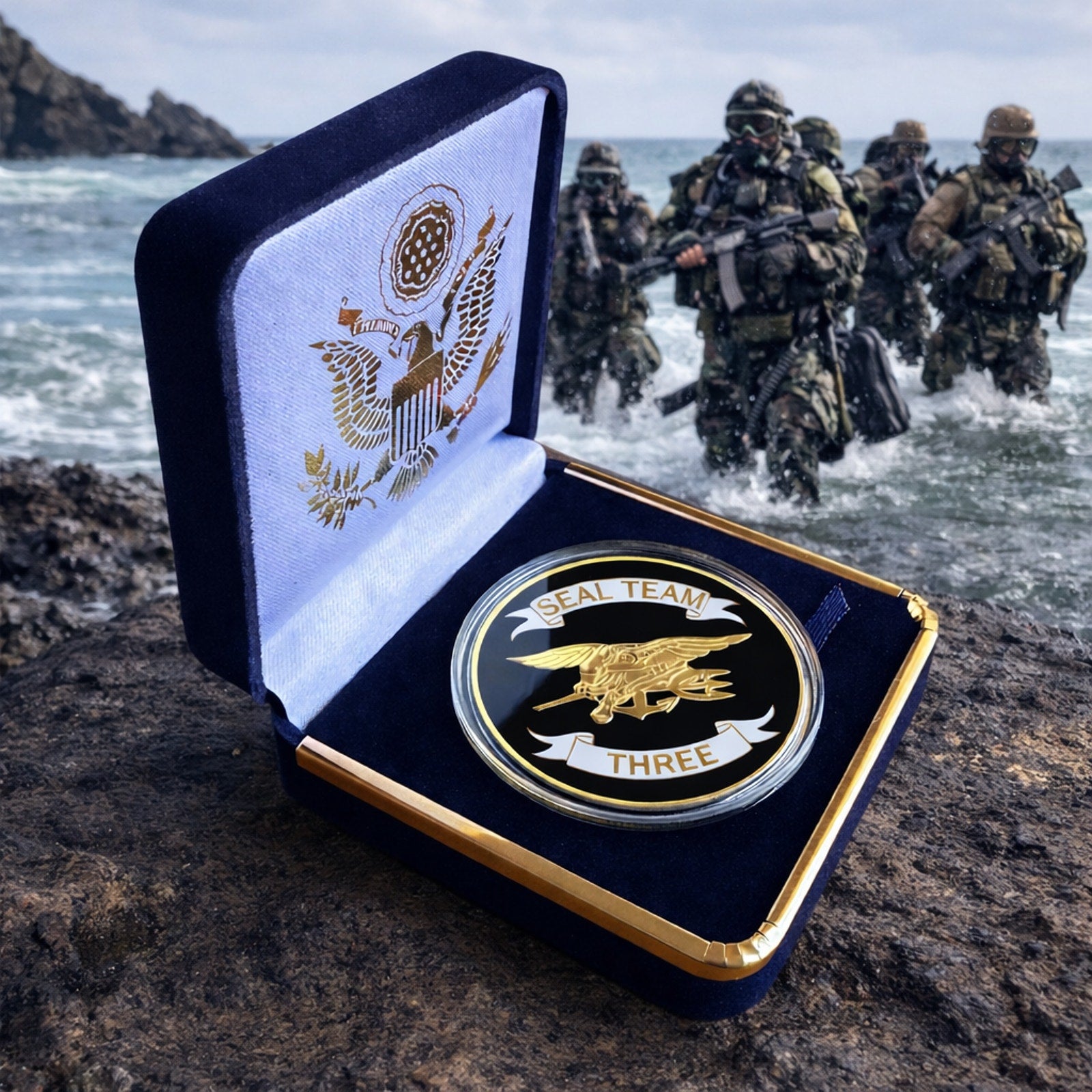 US NAVY SEAL TEAM THREE Challenge Coin with Case ·FAST SHIPPING· ·NEW·