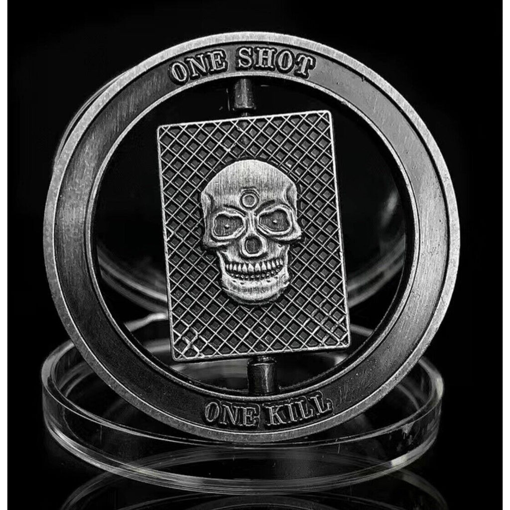 Sniper One Shot One Kill Skull Spinner Military Challenge Coin USA Army