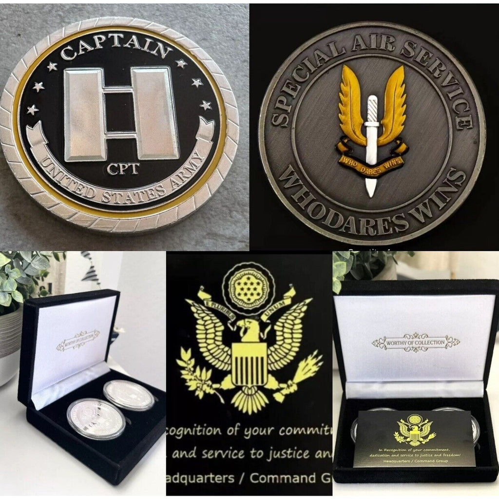 2pcs Army Rank Captain O-3 And Military Special Air Sevice CHALLENGE COINS