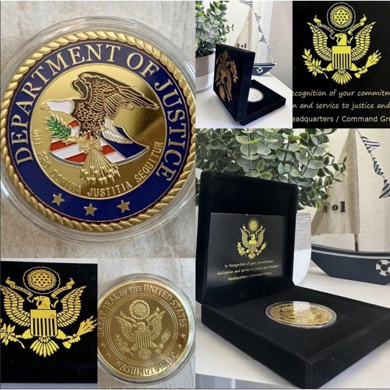 DOJ U.S Government DEPARTMENT OF JUSTICE Coin With Retirement Award