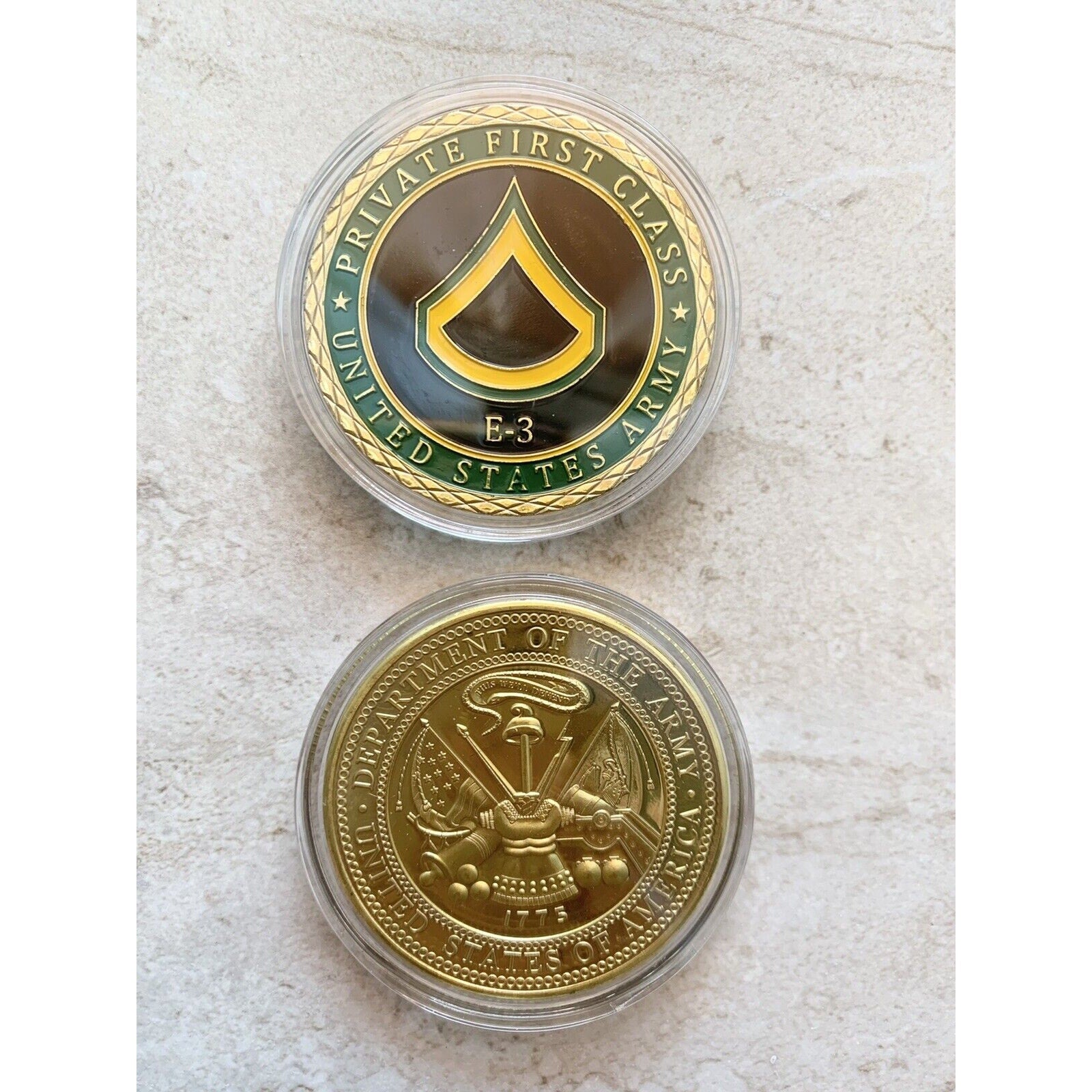 US ARMY " PRIVATE FIRST CLASS E-3 " Challenge Coin USA any
