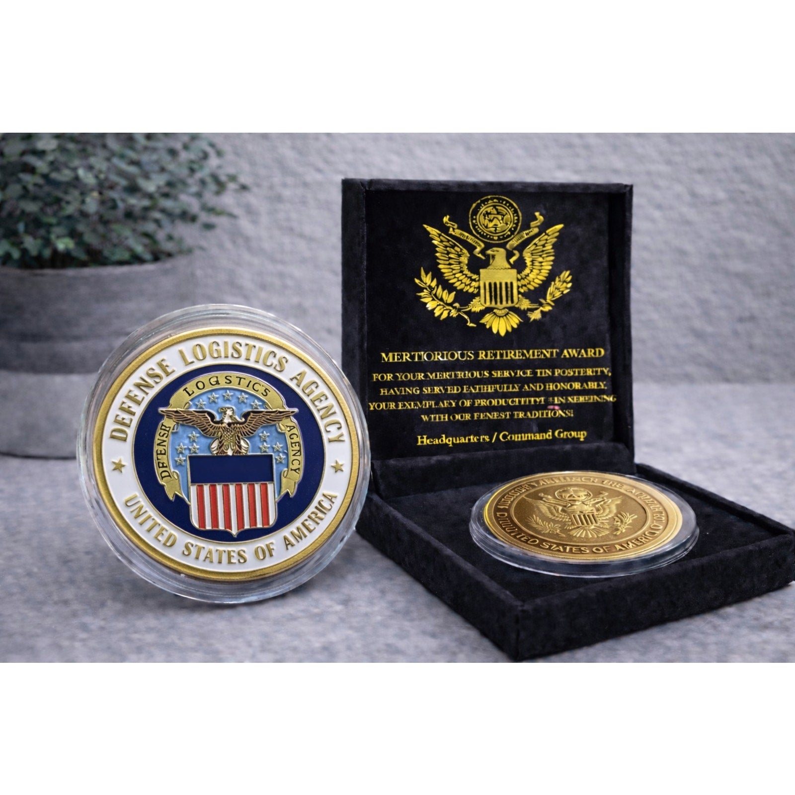 United States Defense Logistics Agency Challenge Coin w/ Retirement Award