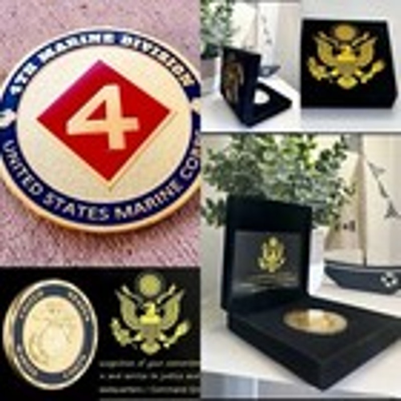 US MARINE CORPS - 4th MARINE DIVISION Challenge Coin With Special Velvet Case