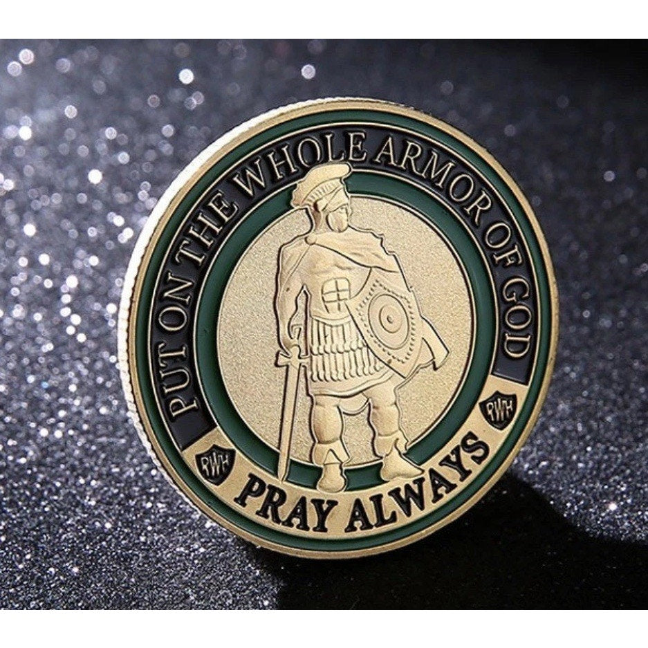Armor of God Challenge Coins, Collectible Alloy Prayer Come With Blue Case