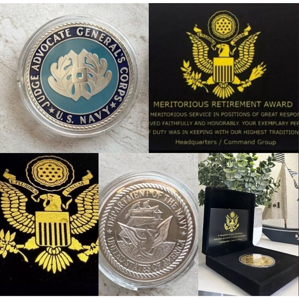 US NAVY (JAG) JUDGE ADVOCATE GENERAL'S CORPS Coin W/ Retirement Award