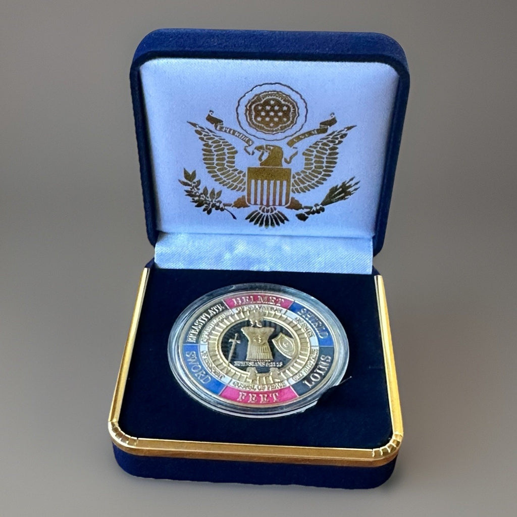 Armor of God Challenge Coins, Collectible Alloy Prayer Come With Blue Case