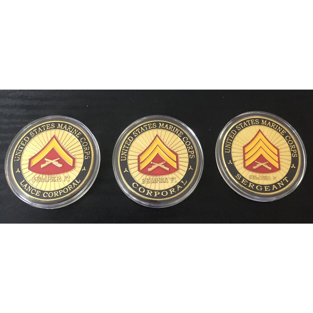 LOT OF 3 x USMC RANK Lance Corporal Sergeant SSG challenge Coin Marines