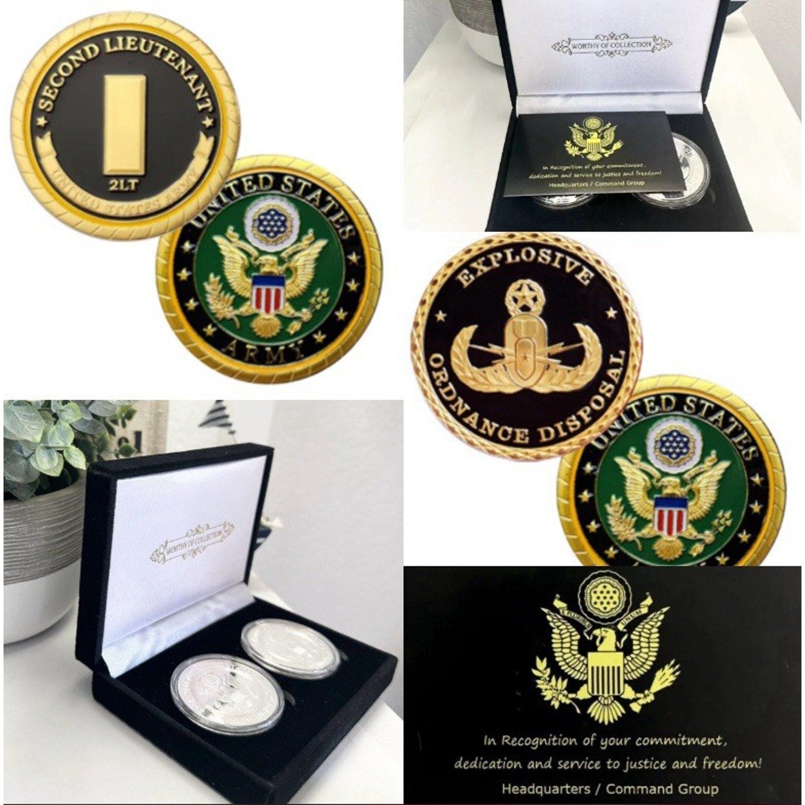 2pcs Army Rank 2LT 2nd O-2 And Explosive Ordnance Disposal Coin