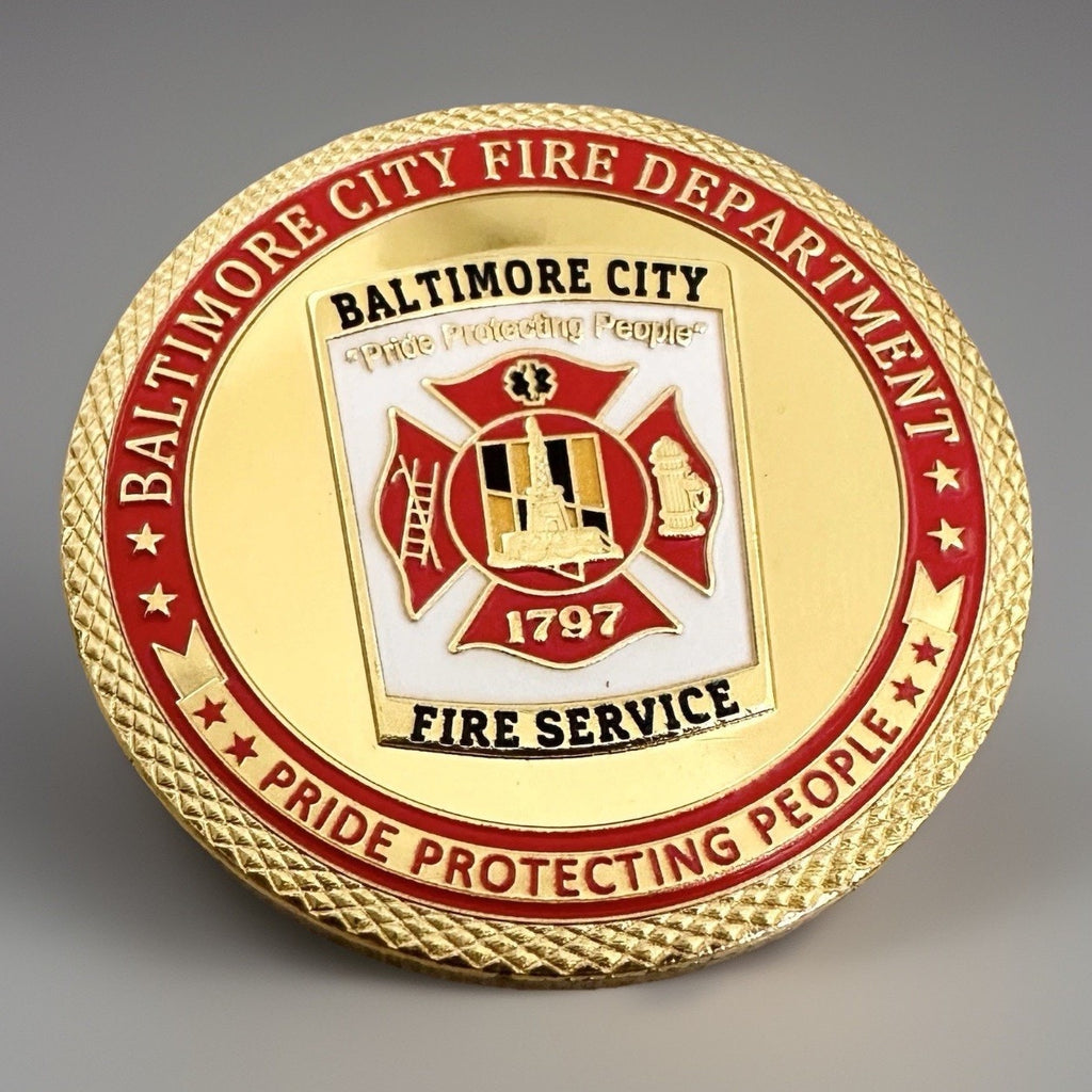 BALTIMORE CITY FIRE DEPARTMENT Challenge Coin With Blue Velvet Case.