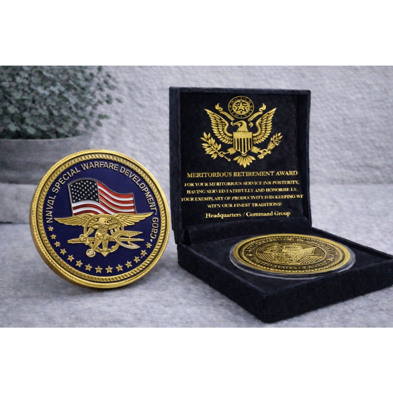 US NAVY SEAL WARFARE GROUP American Flag With Velvet Case w/ Retirement Award