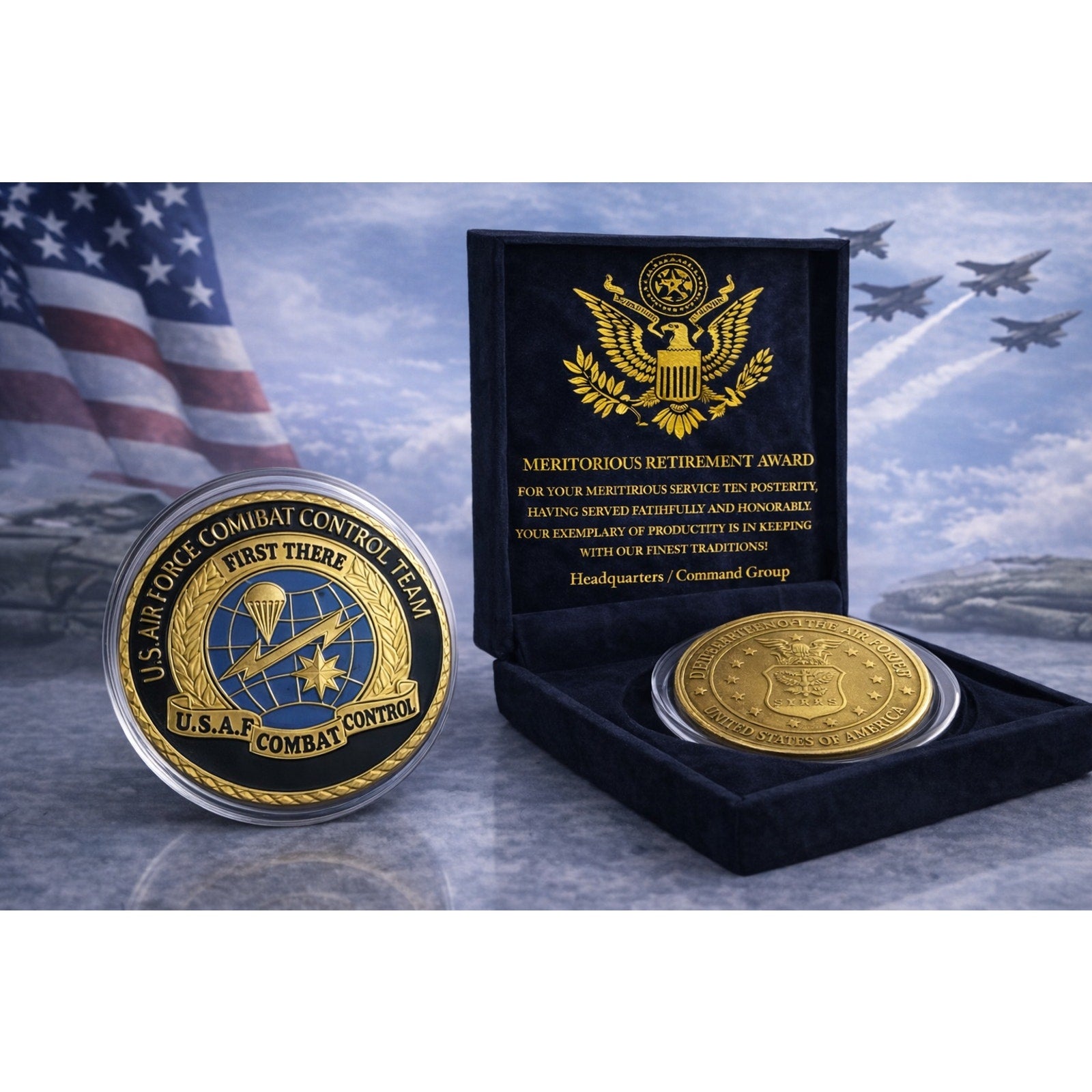 COMBAT CONTROL Challenge Coin AIR FORCE USAF Wing Fast Ship w/ Retirement Award