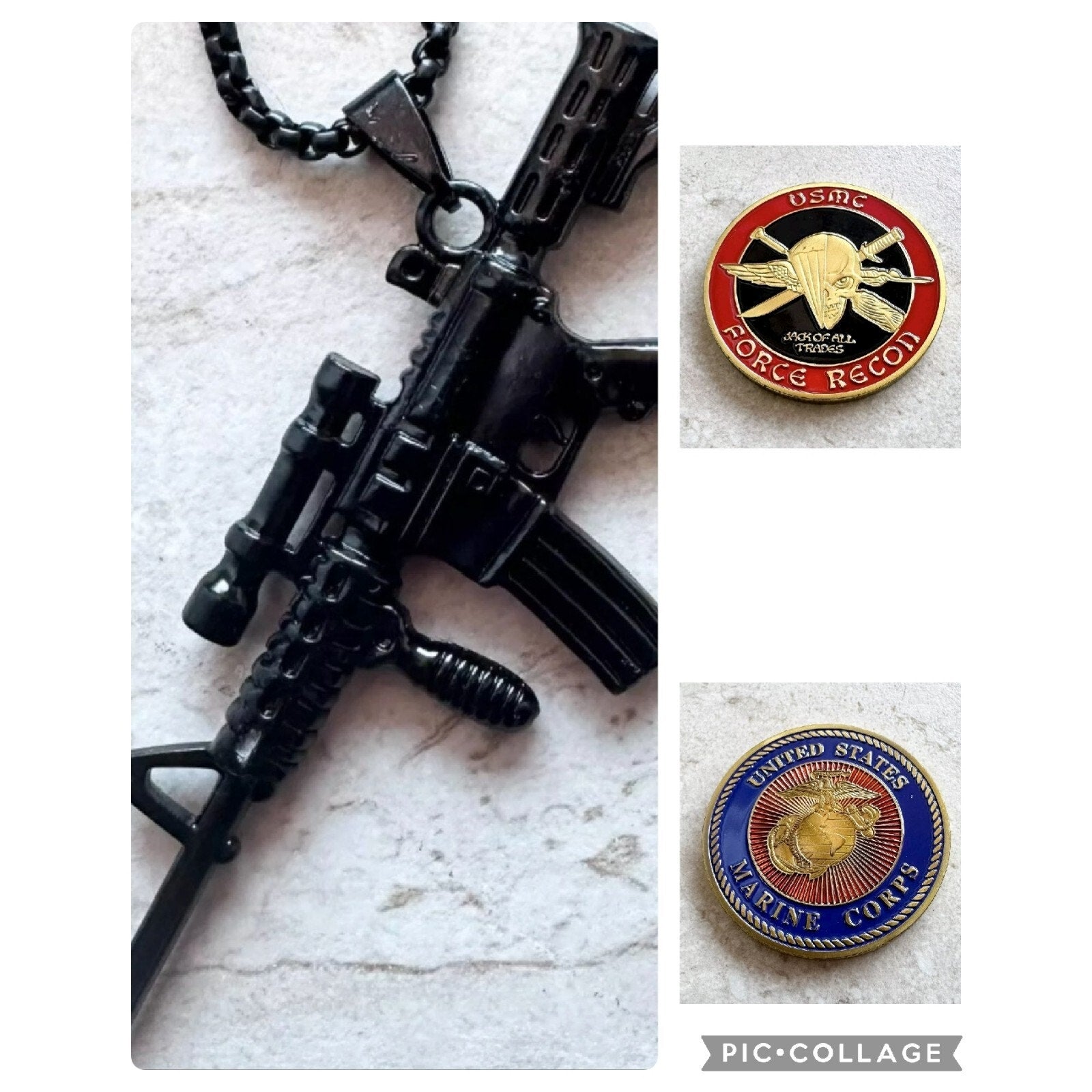2pcs NEW USMC U.S. Marine Corps Force Recon Official LIC 23125 Coin And Dog Tag