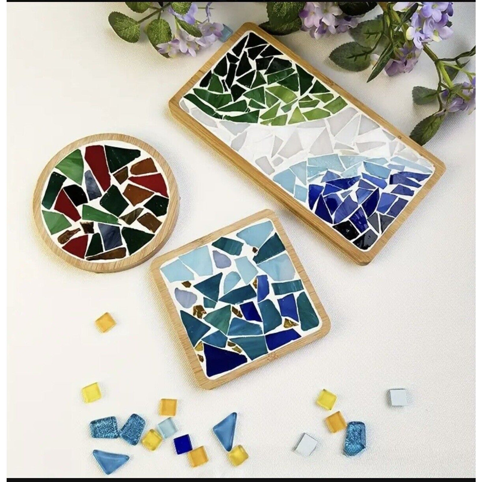 Mosaic Coaster Handmade Material Kit Bamboo Tableware Mat Craft Decor Toy DIY