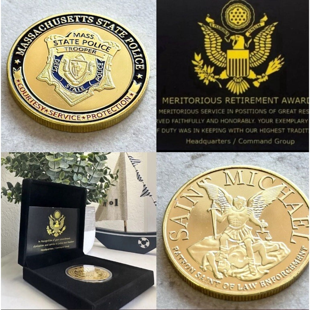 MASSACHUSETTS STATE POLICE Challenge Coin With Retirement Award