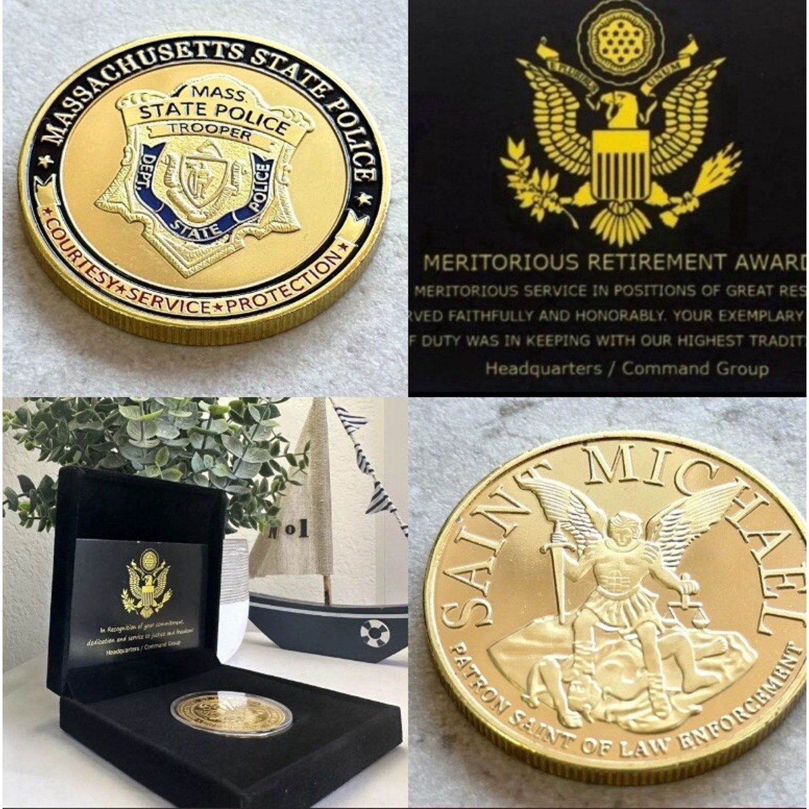 MASSACHUSETTS STATE POLICE Challenge Coin With Retirement Award