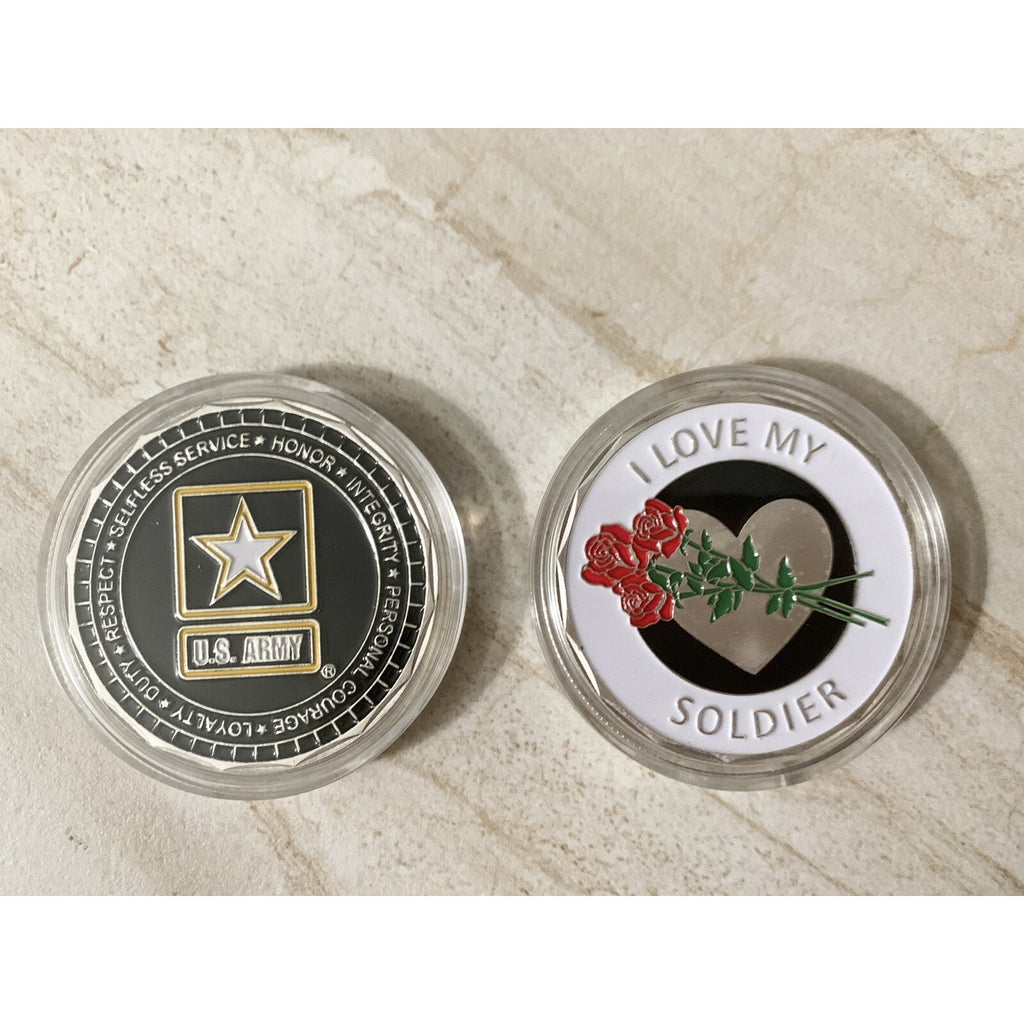 CHALLENGE COIN Us ARMY I LOVE MY SOLDIER LEADERSHIP VALUES w/ Retirement Award