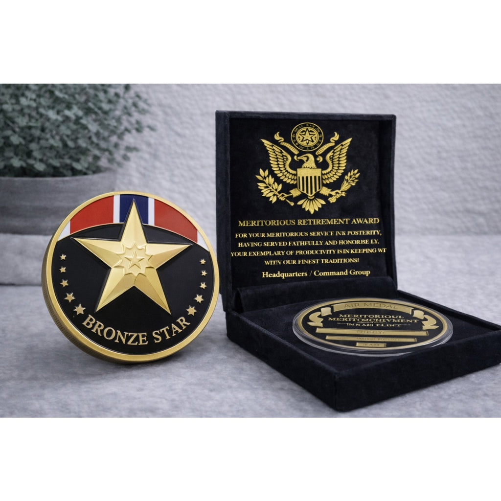 US Military Challenge Coin "BRONZE STAR" USMC USN ARMY USAF w/ Retirement Award