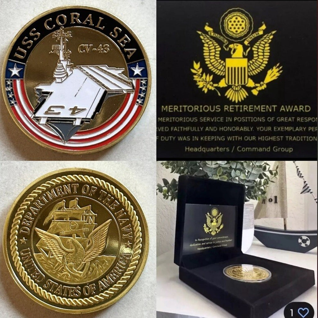 US NAVY - Naval Carrier USS CORAL SEA CV-43 Coin With Retirement Award