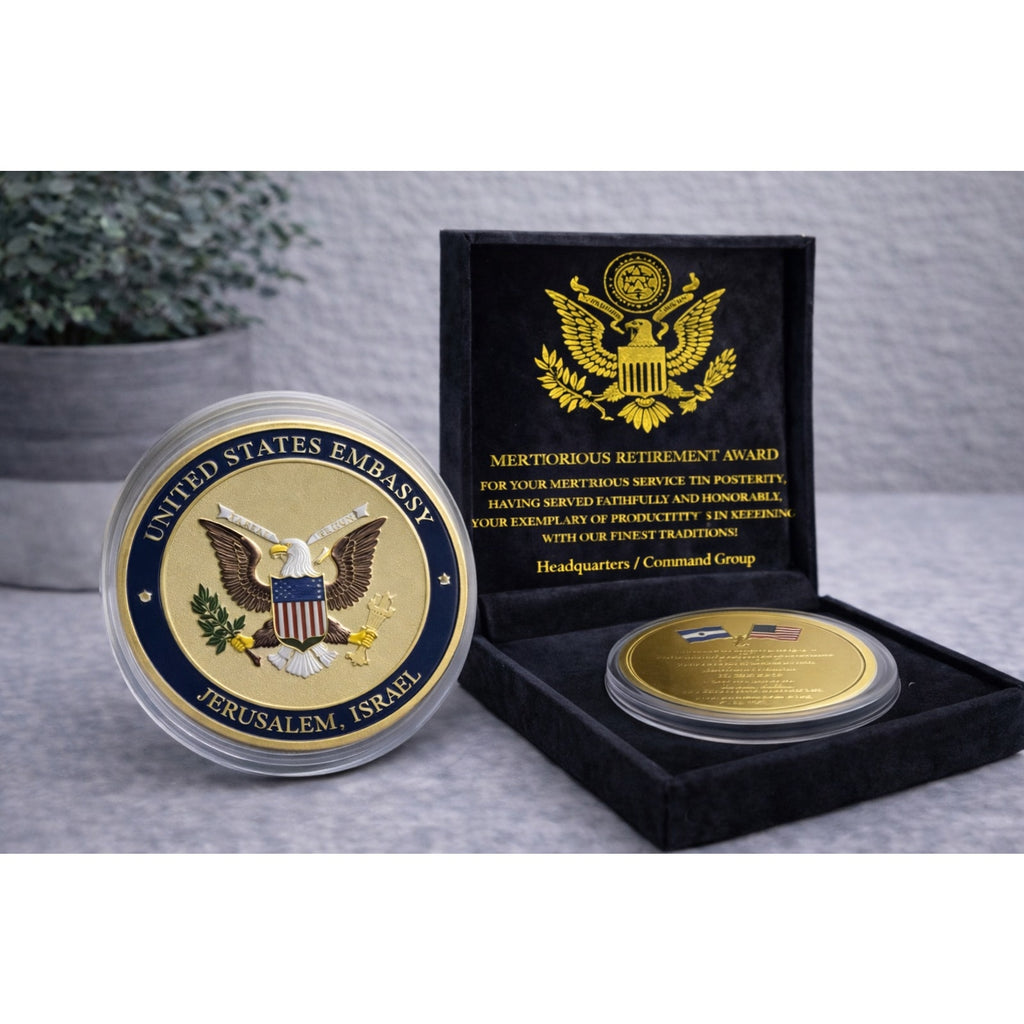 US Israel Jerusalem Embassy Trump Challenge Commemorative w/ Retirement Award