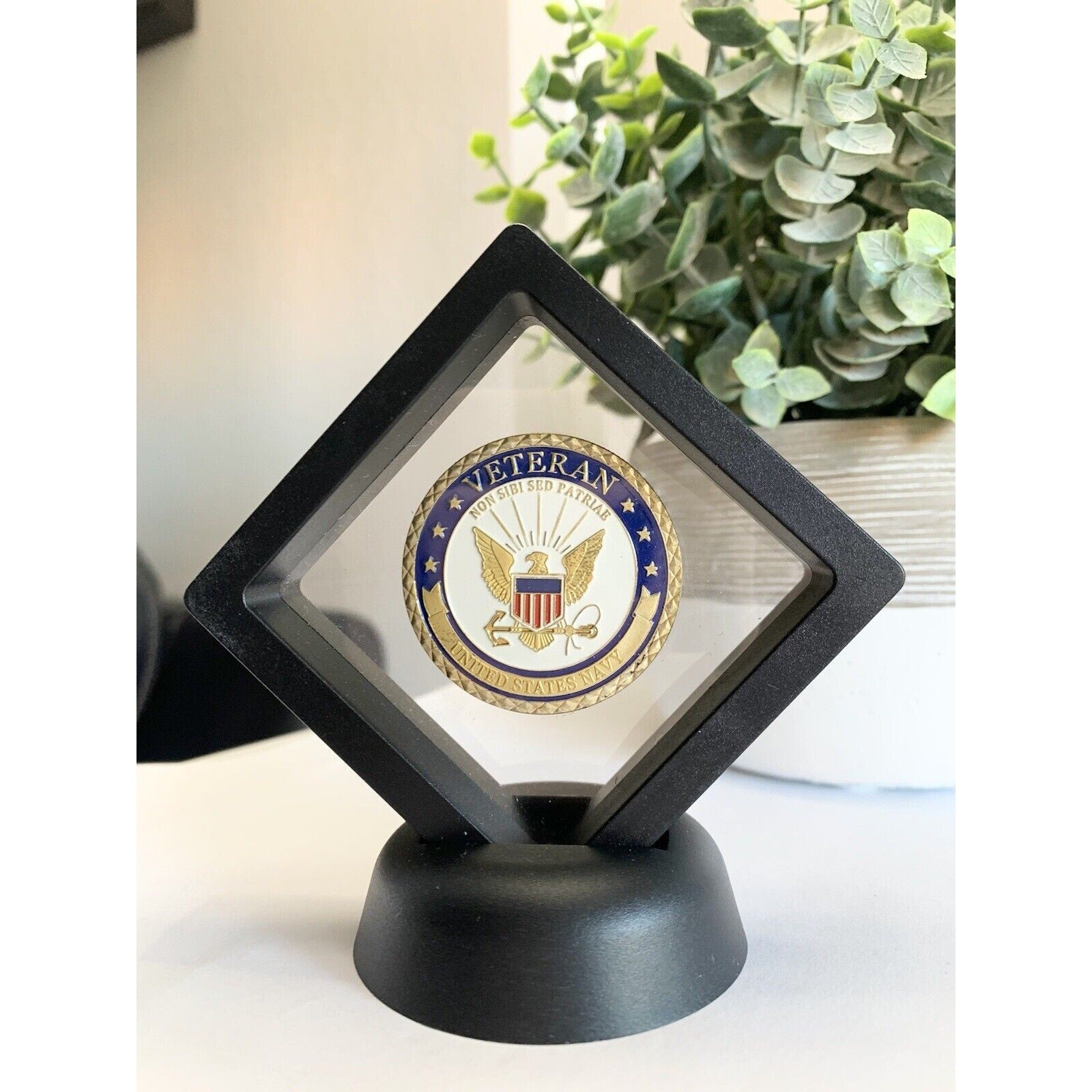 U.S. Navy Veteran Non Sibi Sed Patriae Challenge Coin With 3D Display Case