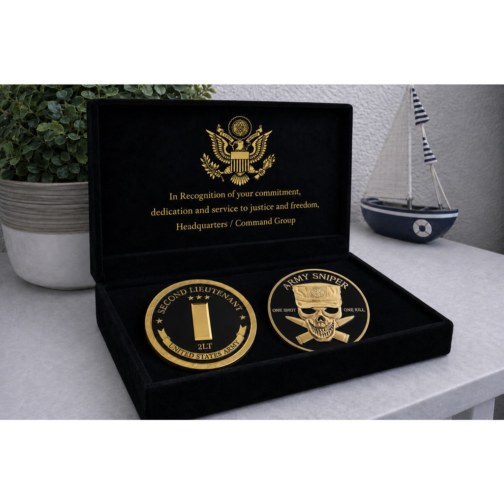 2LT Second Lieutenant Rank & U S ARMY SNIPER "ONE SHOT ONE KILL" Challenge Coin