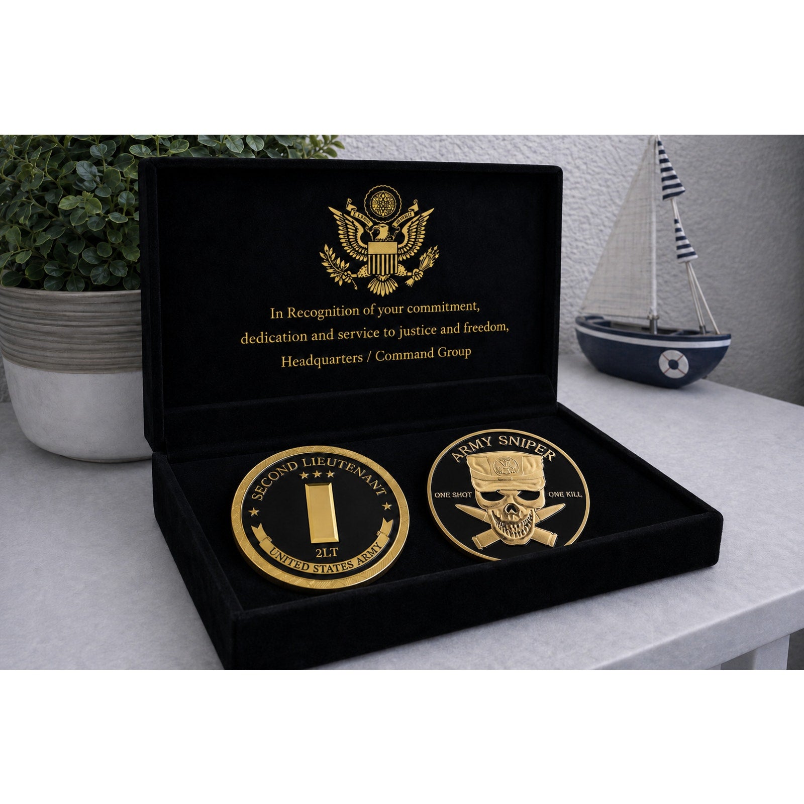 2LT Second Lieutenant Rank & U S ARMY SNIPER "ONE SHOT ONE KILL" Challenge Coin