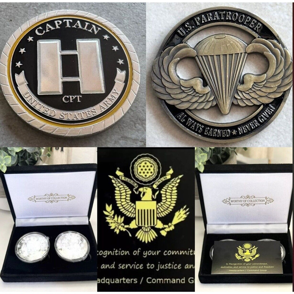 2pcs Army Rank Captain O-3 And 82nd Airborne Wings CHALLENGE COINS