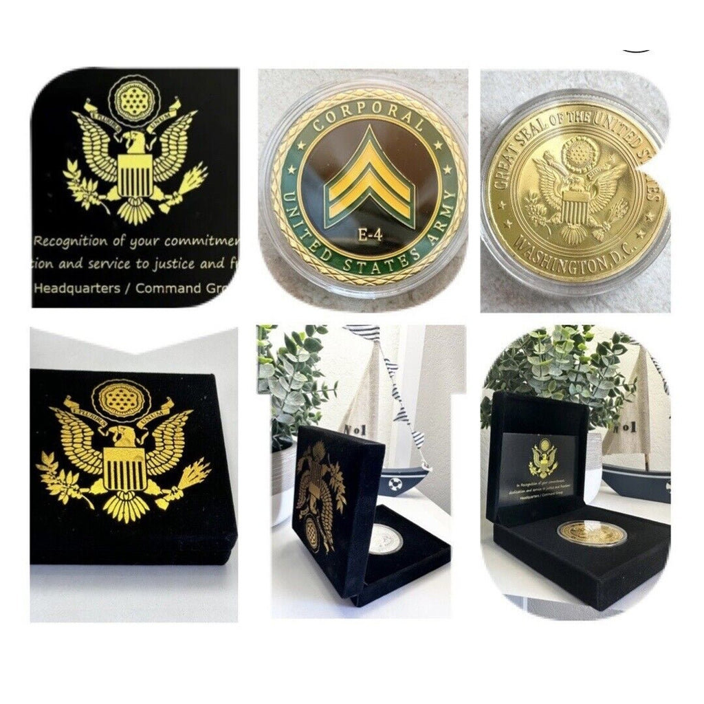 UNITED STATES ARMY - Rank CORPORAL E-4 Challenge Coin with Special Velvet Case