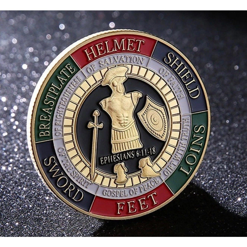 Armor of God Challenge Coins, Collectible Alloy Prayer Come With Blue Case