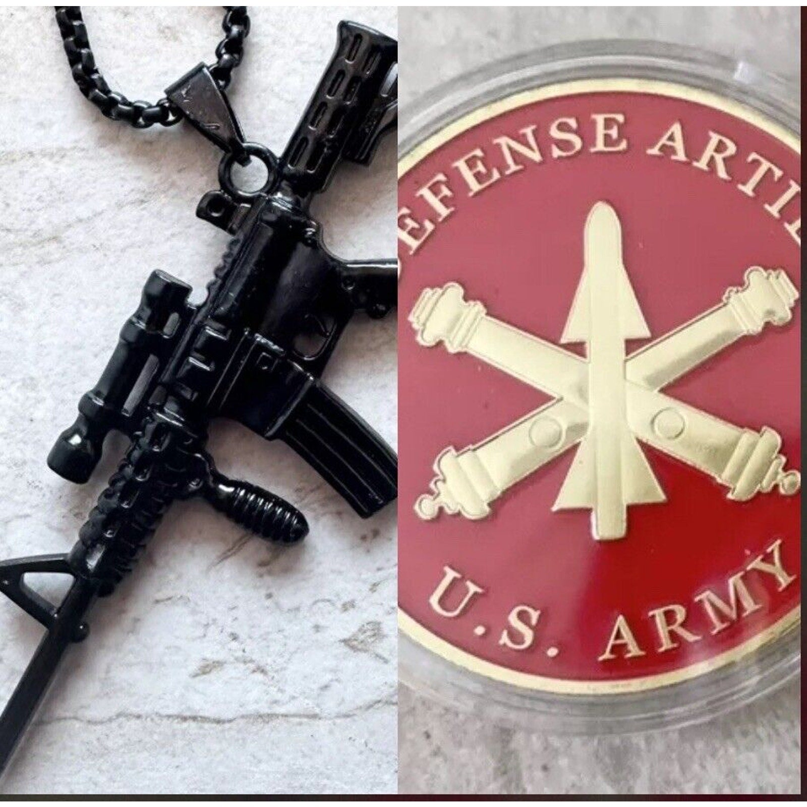 2pcs Air Defense Artillery U.S. Army Combat branch And Dog Tag Challenge Coin