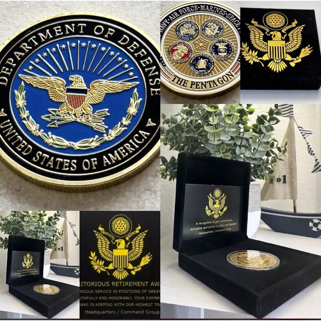 DOD Department Of Defense Pentagon Challenge Coin With Retirement Award
